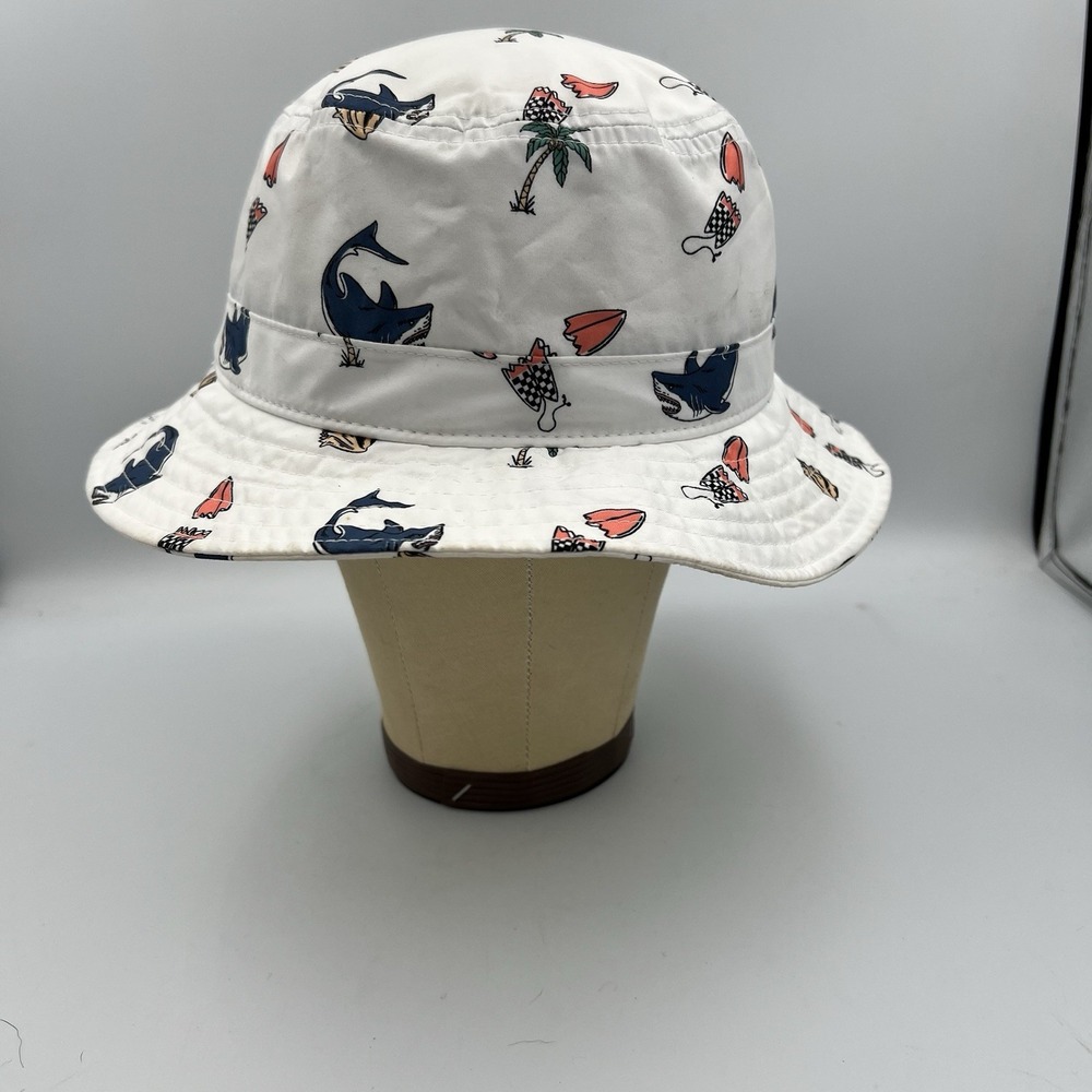 Vans Beach Bucket Hat All Over Print Sharks Surfer Men's White Diver Palm Tree